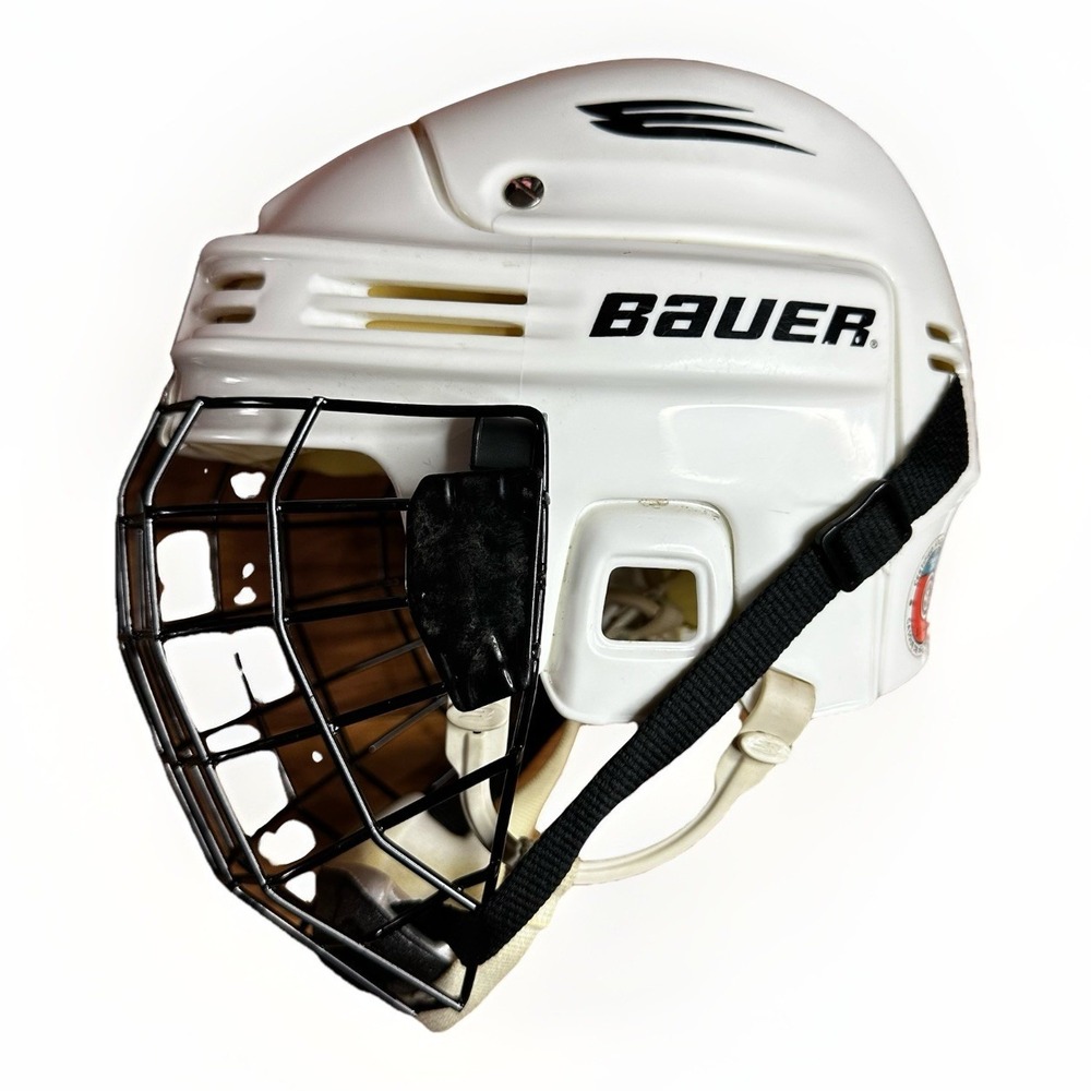 Vintage Bauer HH3000L Hockey Helmet Senior Large White Combo Black Cage Canada